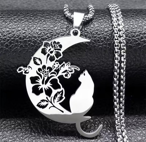 Collana donna luna gatto - , fiore
